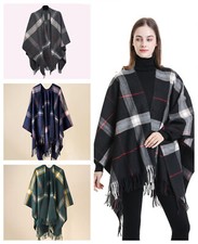 Damen Winter Karo Druck Poncho